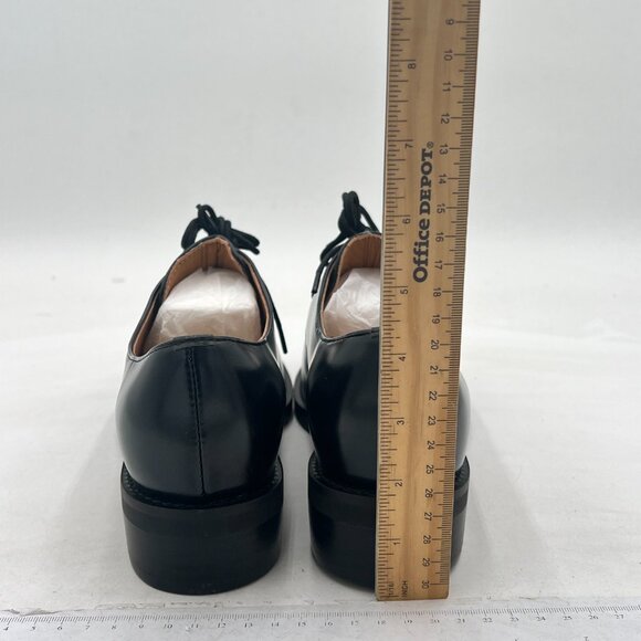 Black Leather Classic Lace up Oxford Low Heel Round Toe Casual Dress Pump Shoes - Picture 4 of 6